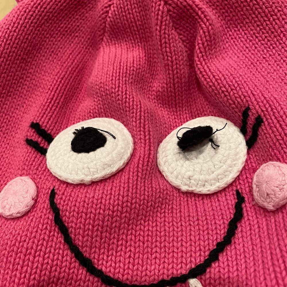 Hanna Andersson Girls Hat Knit Cap Funny pink Monster Tassels Size Large - Picture 3 of 8